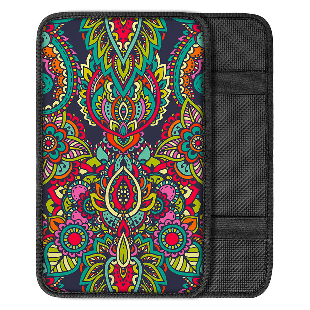 Colorful Floral Mandala Print Car Center Console Cover