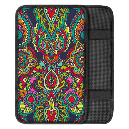 Colorful Floral Mandala Print Car Center Console Cover