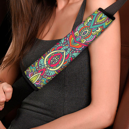 Colorful Floral Mandala Print Car Seat Belt Covers
