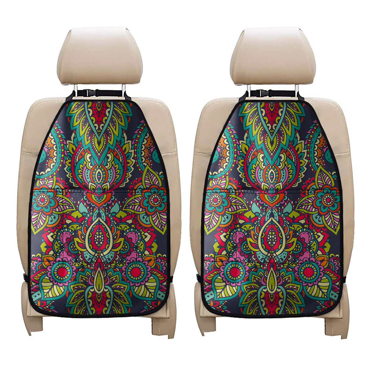 Colorful Floral Mandala Print Car Seat Organizers