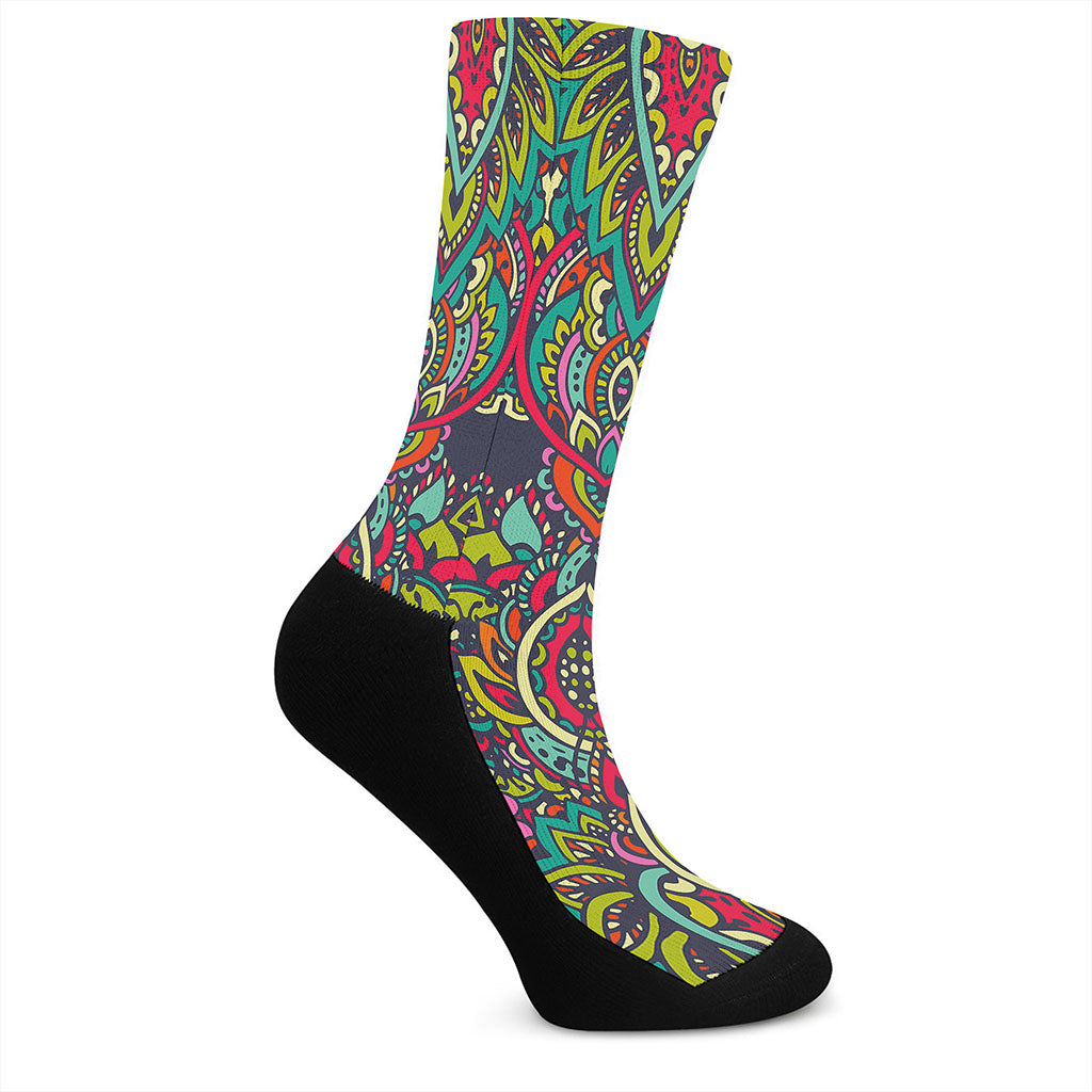 Colorful Floral Mandala Print Crew Socks