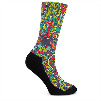 Colorful Floral Mandala Print Crew Socks