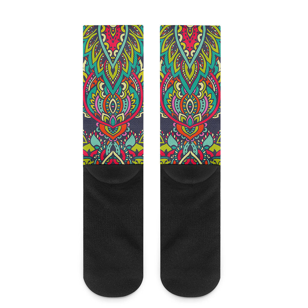 Colorful Floral Mandala Print Crew Socks