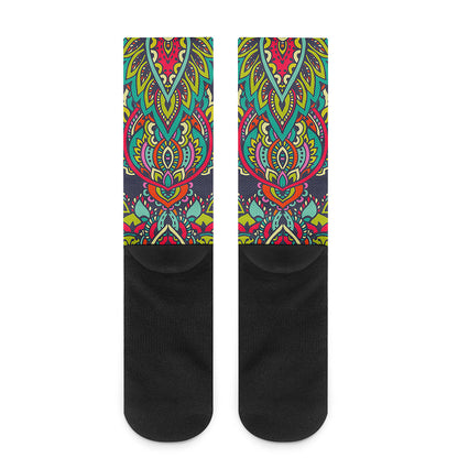 Colorful Floral Mandala Print Crew Socks