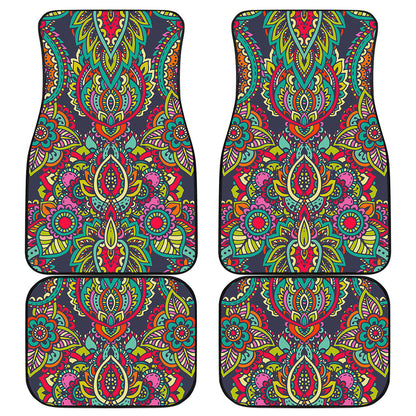 Colorful Floral Mandala Print Front and Back Car Floor Mats