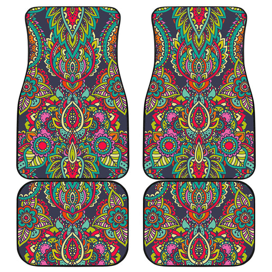Colorful Floral Mandala Print Front and Back Car Floor Mats