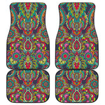 Colorful Floral Mandala Print Front and Back Car Floor Mats