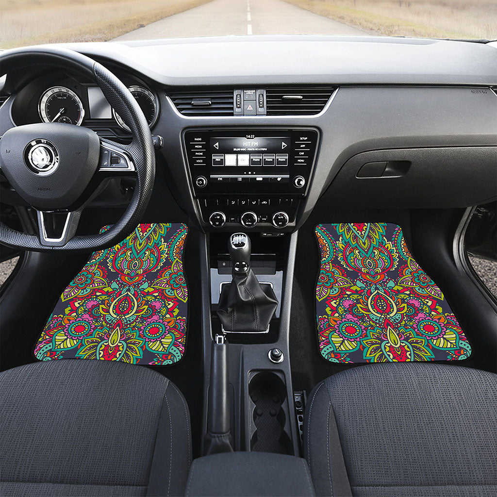 Colorful Floral Mandala Print Front and Back Car Floor Mats