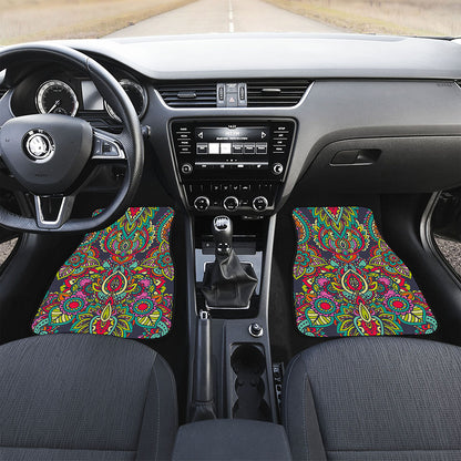 Colorful Floral Mandala Print Front and Back Car Floor Mats