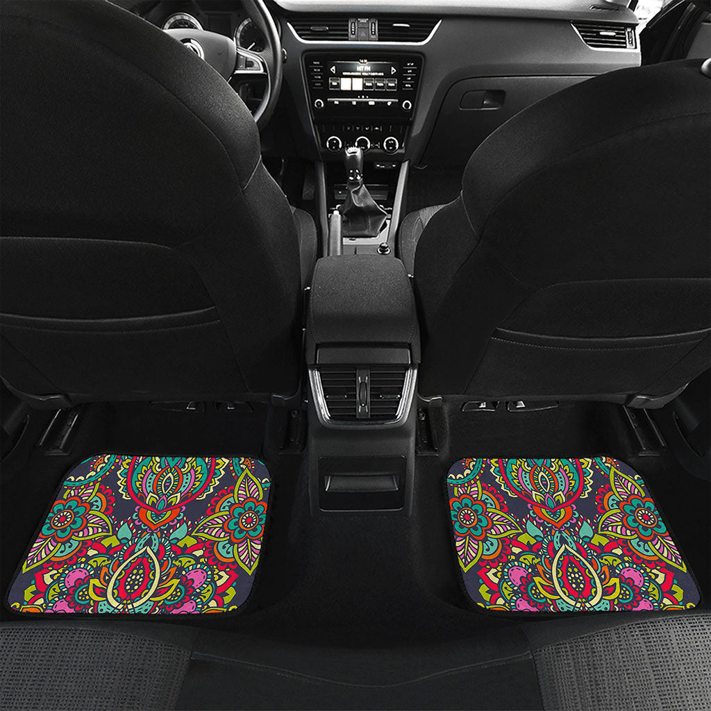 Colorful Floral Mandala Print Front and Back Car Floor Mats