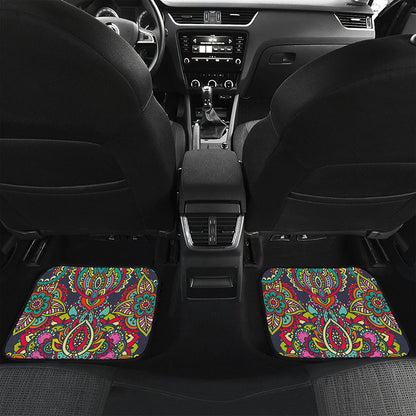Colorful Floral Mandala Print Front and Back Car Floor Mats