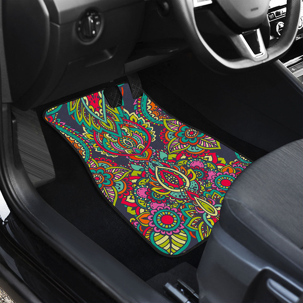 Colorful Floral Mandala Print Front and Back Car Floor Mats