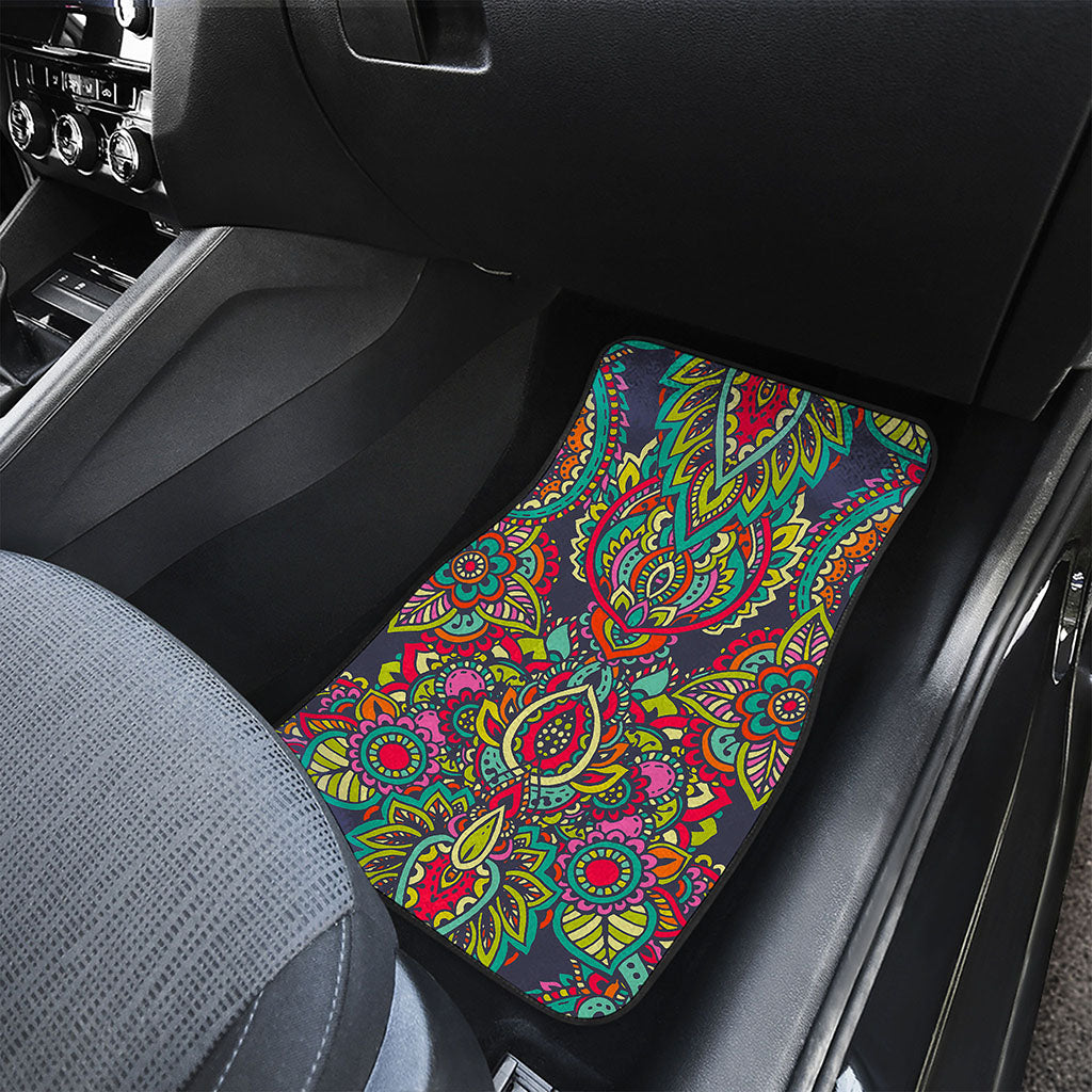 Colorful Floral Mandala Print Front and Back Car Floor Mats