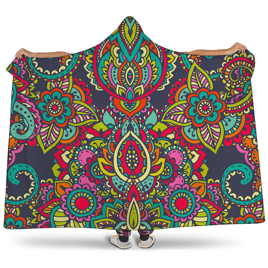 Colorful Floral Mandala Print Hooded Blanket