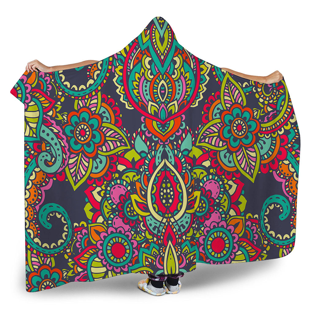Colorful Floral Mandala Print Hooded Blanket