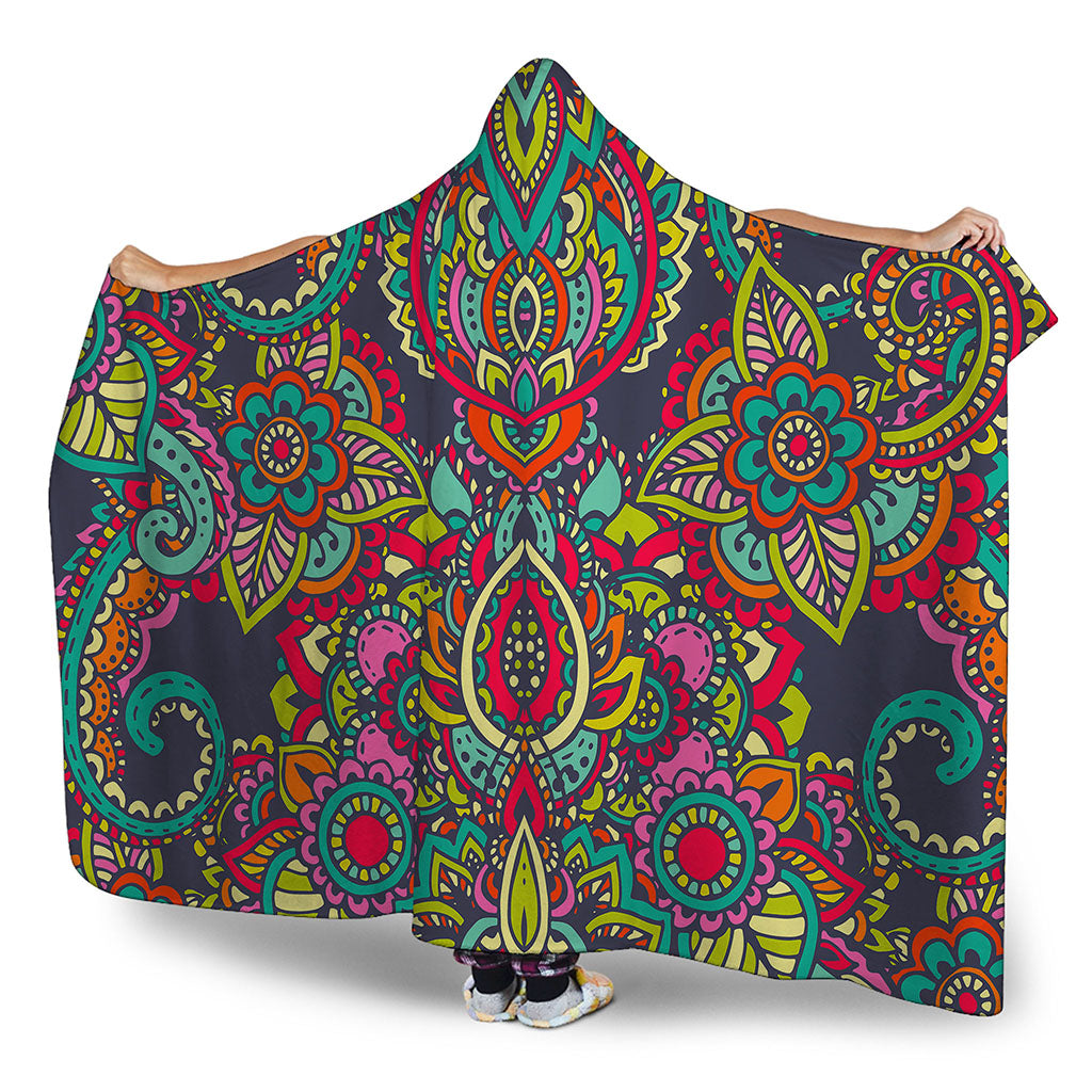Colorful Floral Mandala Print Hooded Blanket