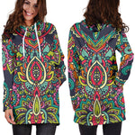 Colorful Floral Mandala Print Hoodie Dress GearFrost