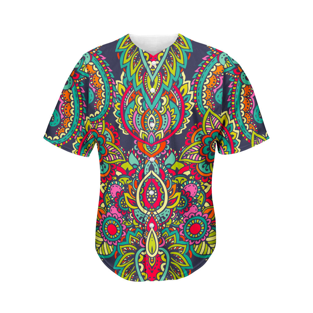 Colorful Floral Mandala Print Men's Baseball Jersey