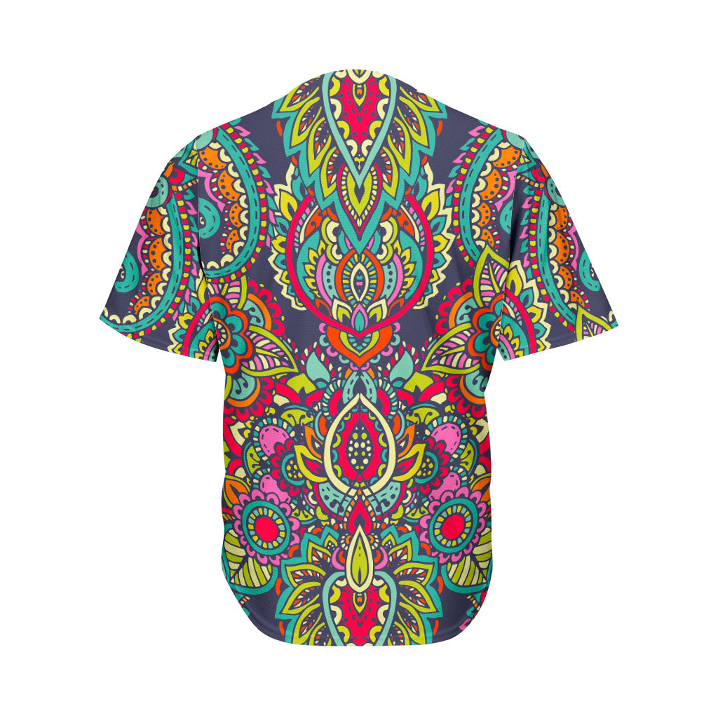 Colorful Floral Mandala Print Men's Baseball Jersey