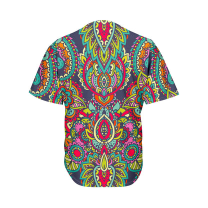 Colorful Floral Mandala Print Men's Baseball Jersey