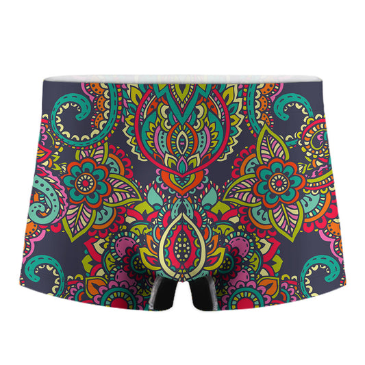 Colorful Floral Mandala Print Men's Boxer Briefs