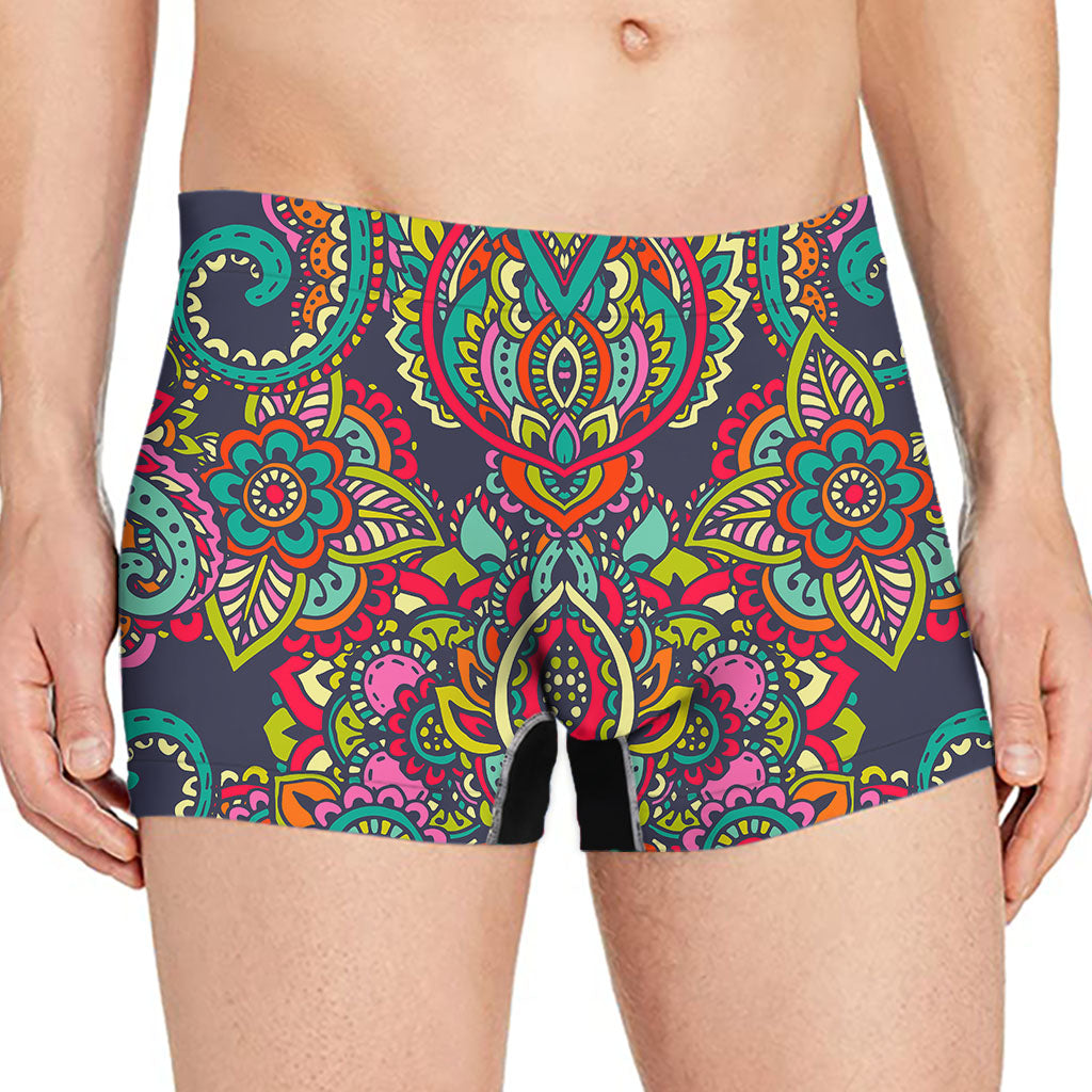 Colorful Floral Mandala Print Men's Boxer Briefs