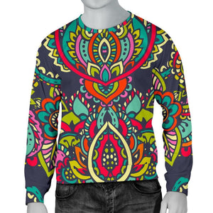 Colorful Floral Mandala Print Men's Crewneck Sweatshirt GearFrost