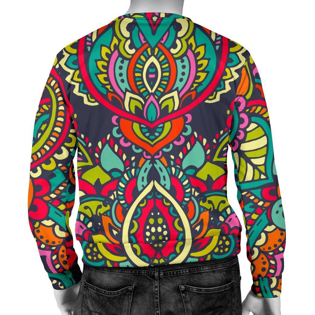 Colorful Floral Mandala Print Men's Crewneck Sweatshirt GearFrost