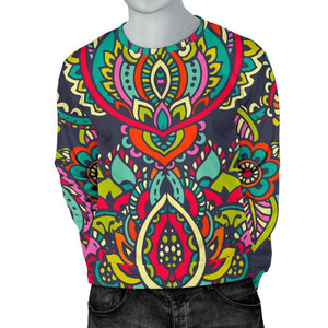 Colorful Floral Mandala Print Men's Crewneck Sweatshirt GearFrost