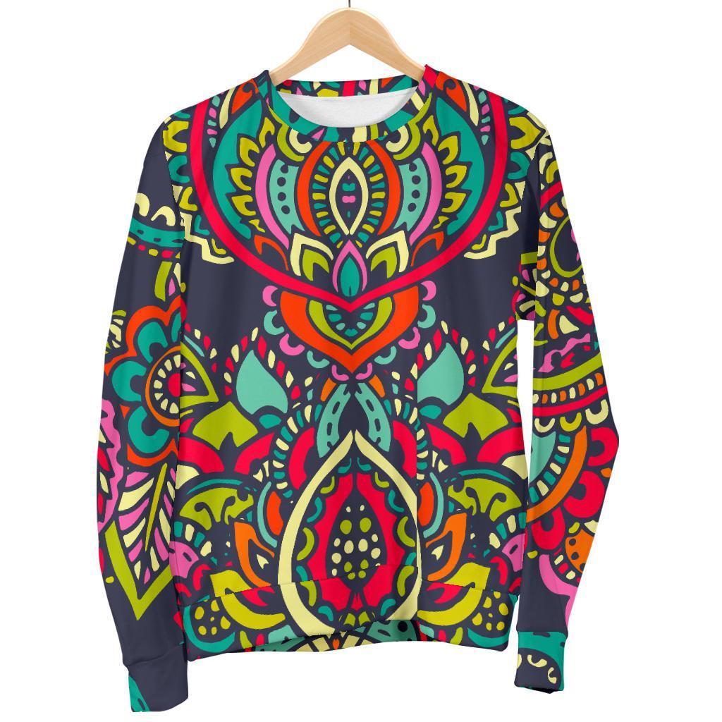 Colorful Floral Mandala Print Men's Crewneck Sweatshirt GearFrost