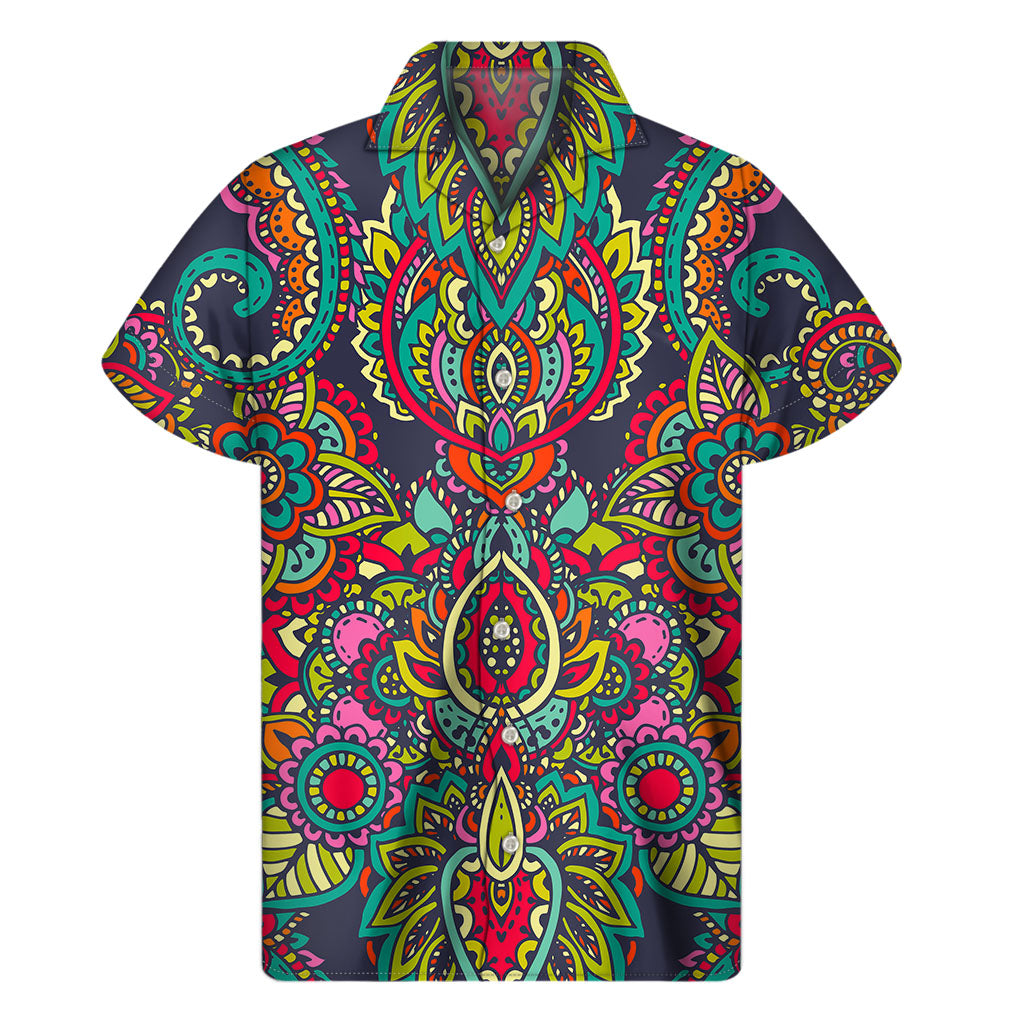 Colorful Floral Mandala Print Men's Short Sleeve Shirt