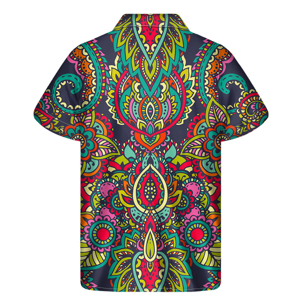 Colorful Floral Mandala Print Men's Short Sleeve Shirt