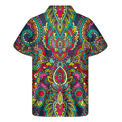 Colorful Floral Mandala Print Men's Short Sleeve Shirt