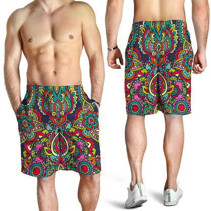 Colorful Floral Mandala Print Men's Shorts
