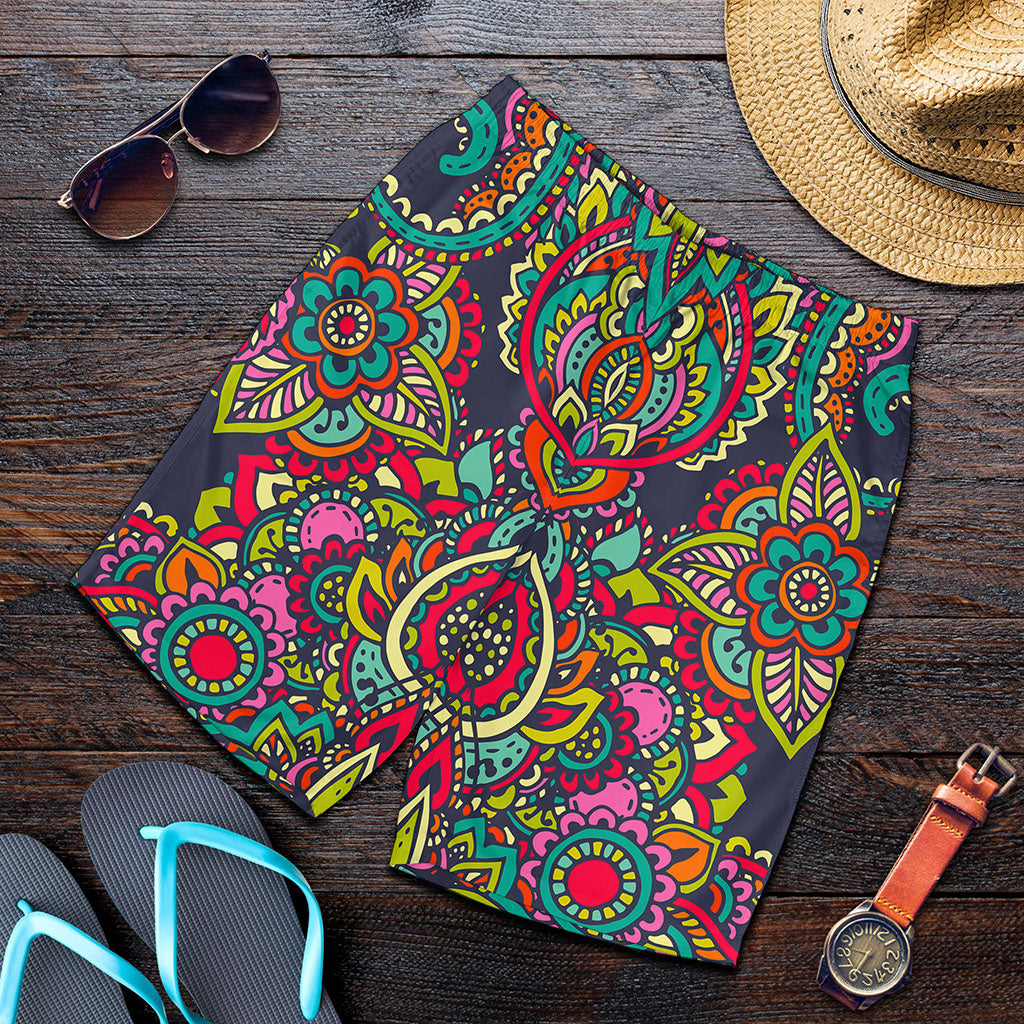 Colorful Floral Mandala Print Men's Shorts