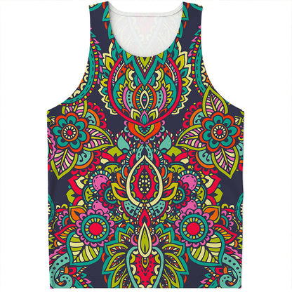 Colorful Floral Mandala Print Men's Tank Top