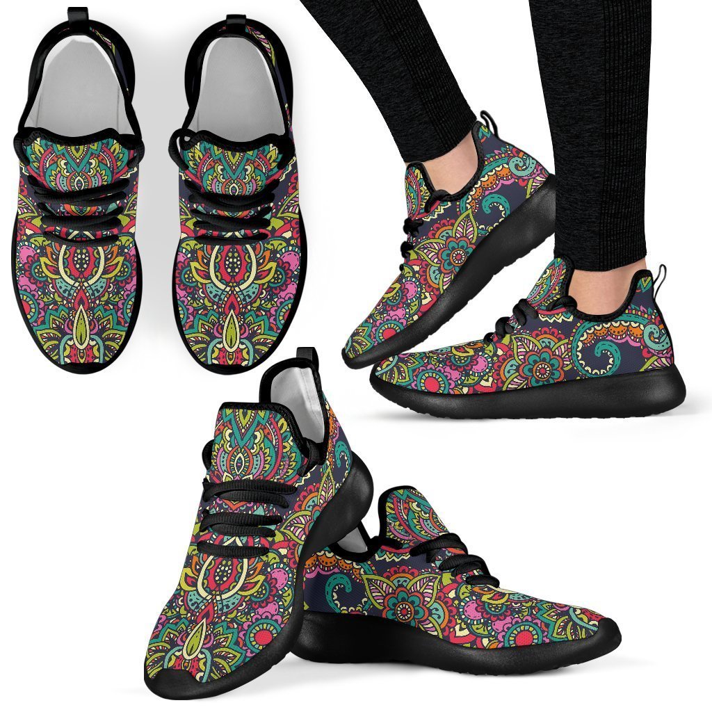 Colorful Floral Mandala Print Mesh Knit Shoes GearFrost