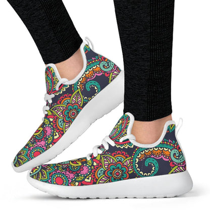 Colorful Floral Mandala Print Mesh Knit Shoes GearFrost