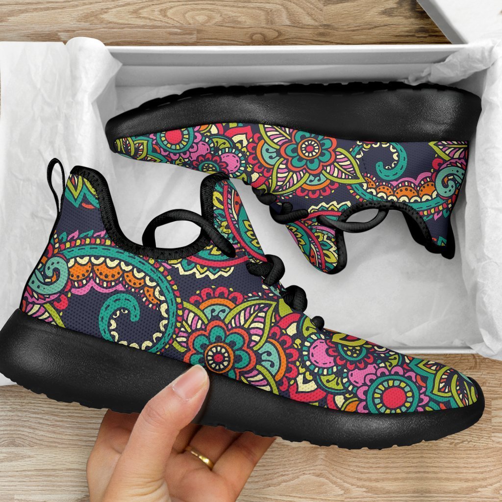 Colorful Floral Mandala Print Mesh Knit Shoes GearFrost