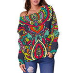 Colorful Floral Mandala Print Off Shoulder Sweatshirt GearFrost