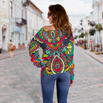 Colorful Floral Mandala Print Off Shoulder Sweatshirt GearFrost
