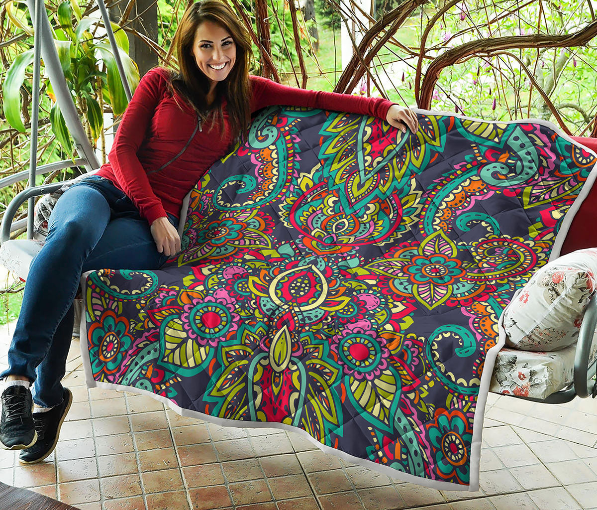 Colorful Floral Mandala Print Quilt