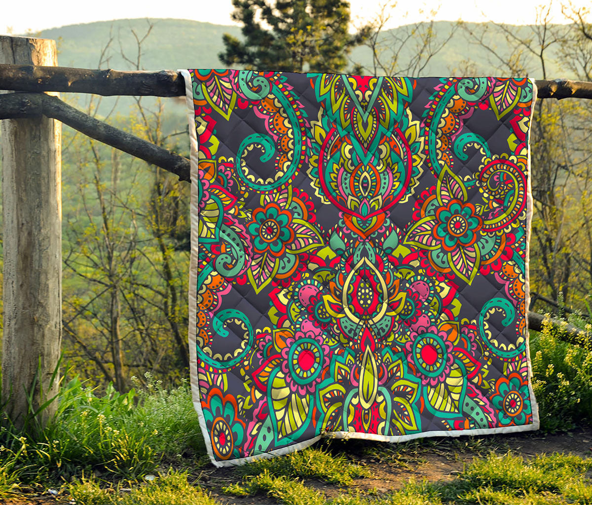 Colorful Floral Mandala Print Quilt