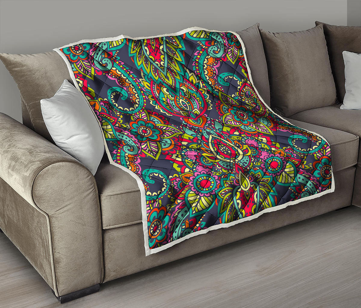 Colorful Floral Mandala Print Quilt