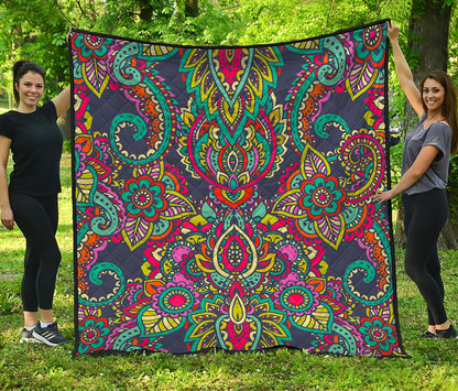 Colorful Floral Mandala Print Quilt