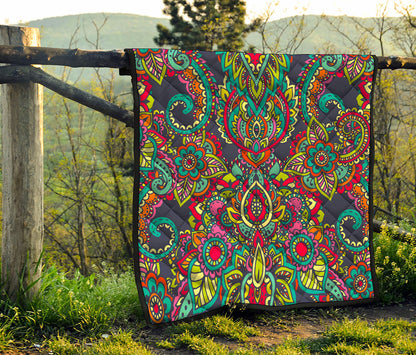 Colorful Floral Mandala Print Quilt