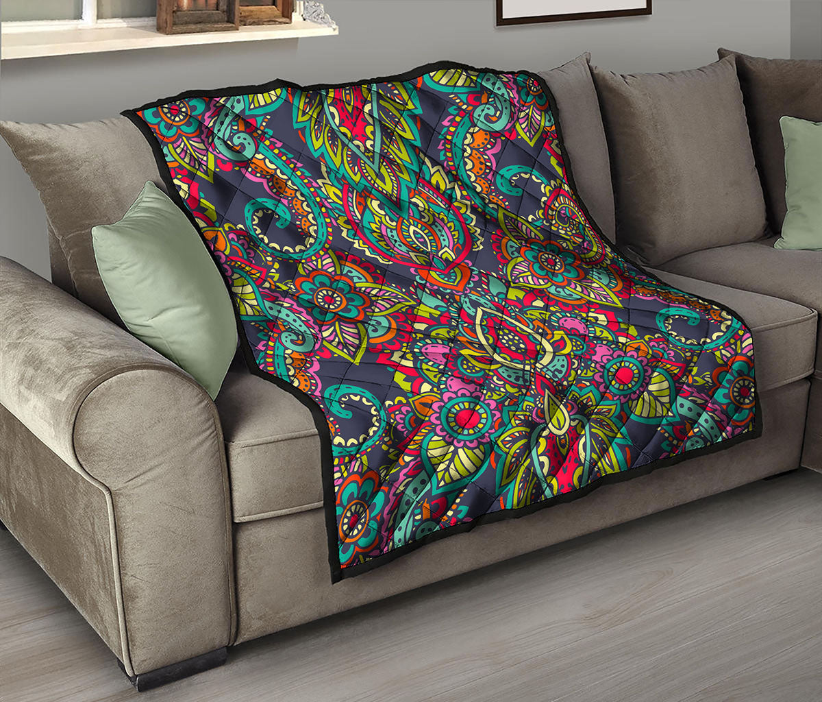 Colorful Floral Mandala Print Quilt