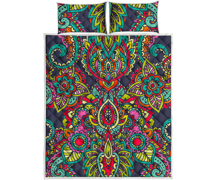 Colorful Floral Mandala Print Quilt Bed Set