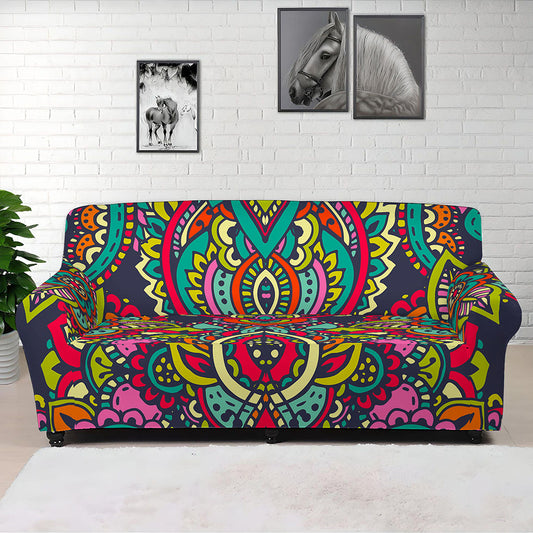 Colorful Floral Mandala Print Sofa Cover