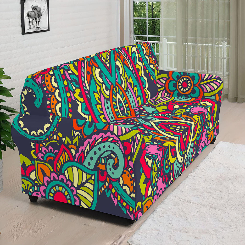 Colorful Floral Mandala Print Sofa Cover